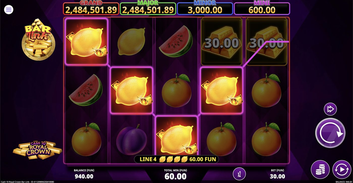 Cash 10 Royal Crown Bar Link: image of winning