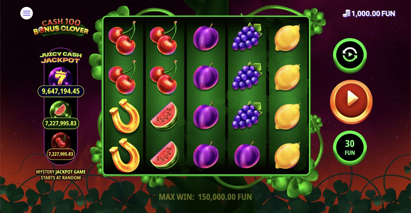 Cash 100 Bonus Clover: image of main menu