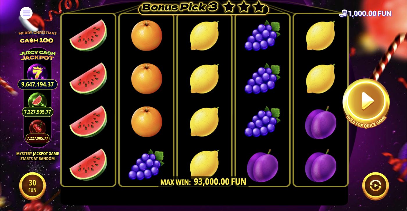 Cash 100 Christmas: image of main menu