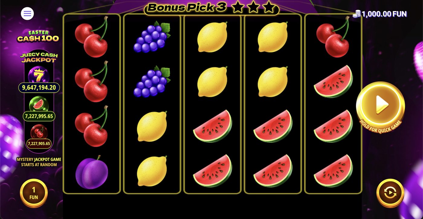 Cash 100 Easter: image of main menu