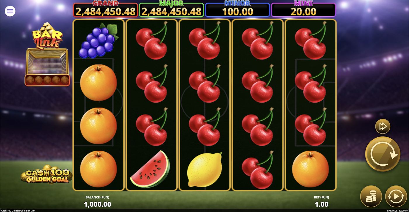 Cash 100 Golden Goal Bar Link: image of main menu