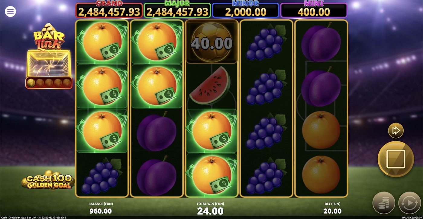 Cash 100 Golden Goal Bar Link: image of winning