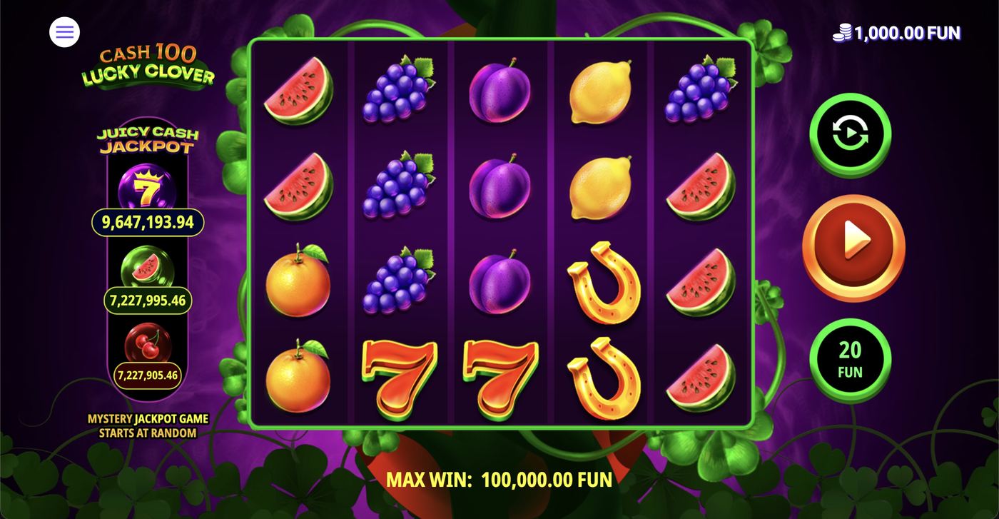 Cash 100 Lucky Clover: image of main menu