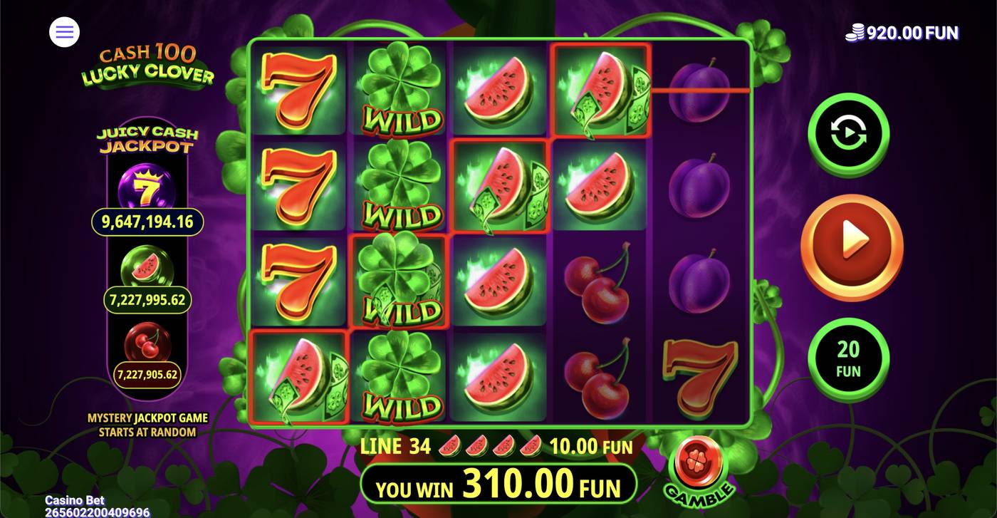 Cash 100 Lucky Clover: image of winning