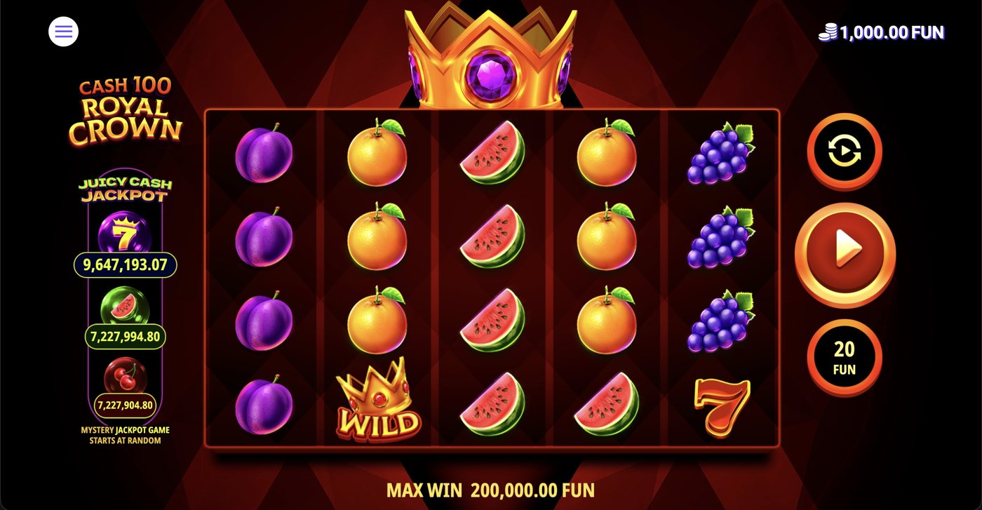 Cash 100 Royal Crown: image of main menu