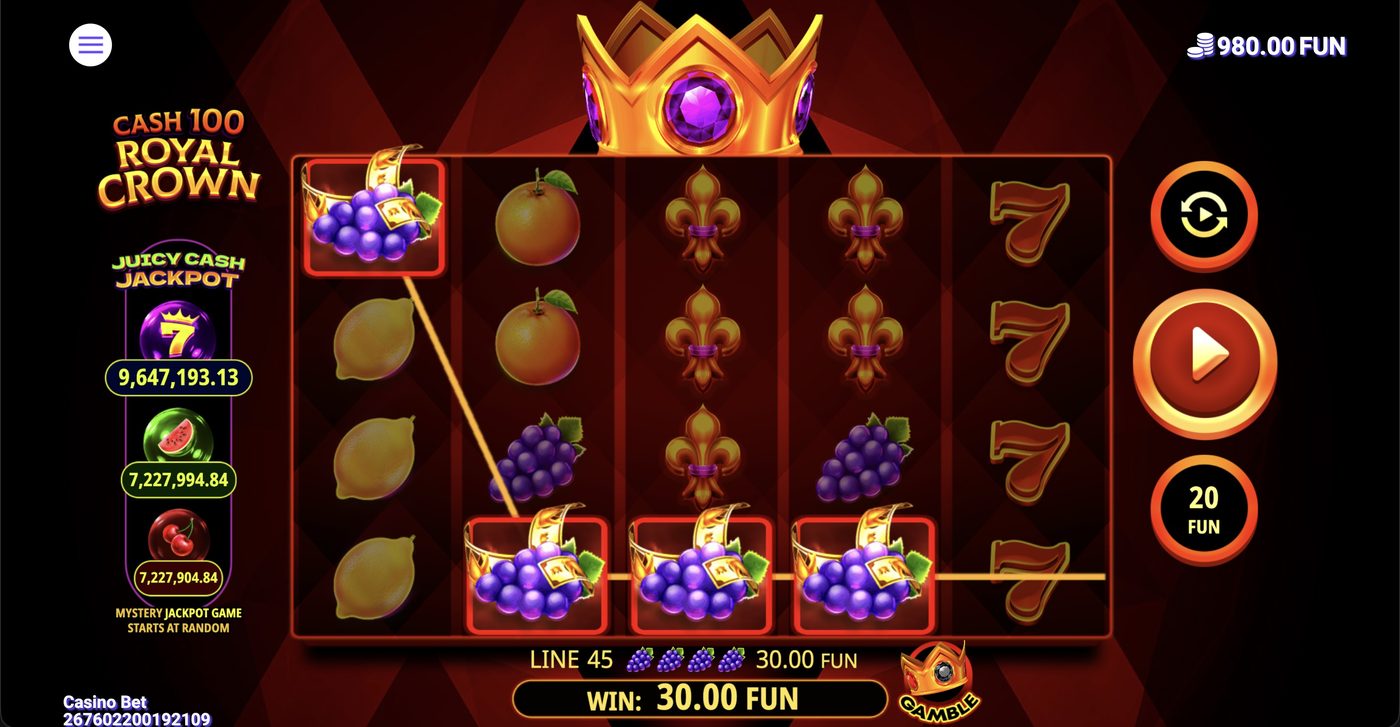 Cash 100 Royal Crown: image of winning
