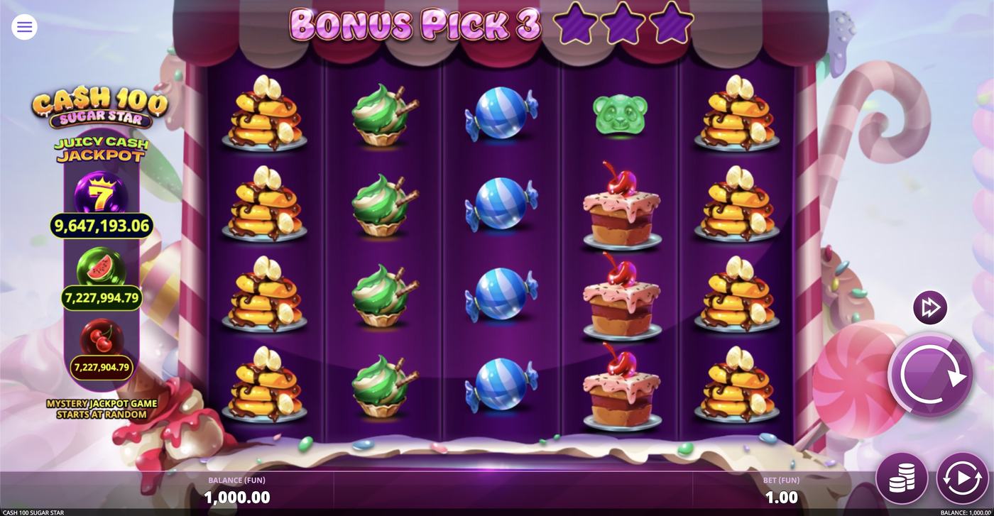 Cash 100 Sugar Star: image of main menu
