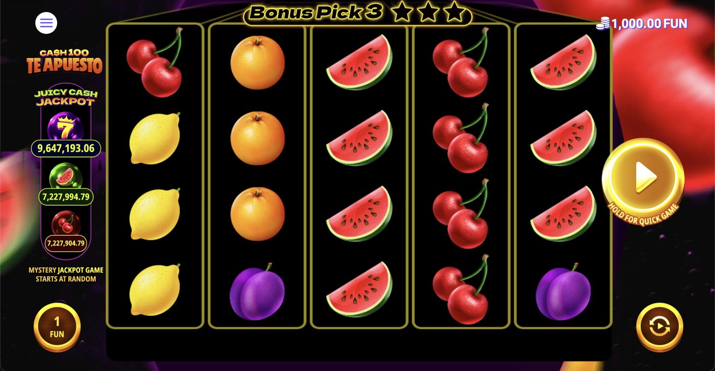 Cash 100 TeApuesto: image of main menu