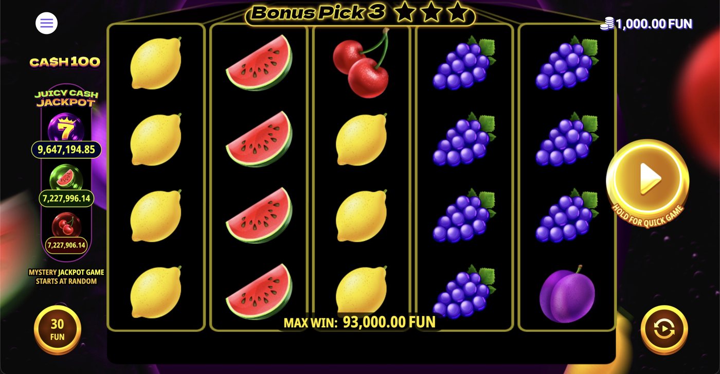 Cash 100: image of main menu