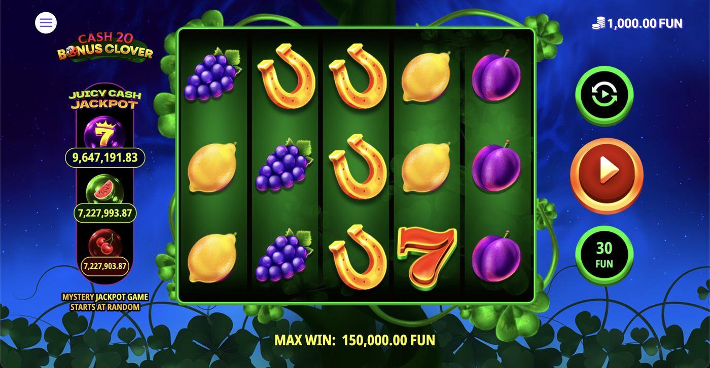 Cash 20 Bonus Clover: image of main menu