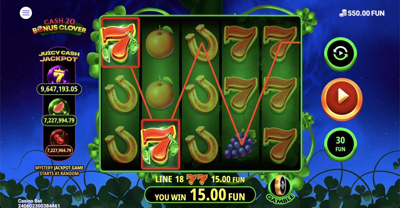 Cash 20 Bonus Clover: image of winning
