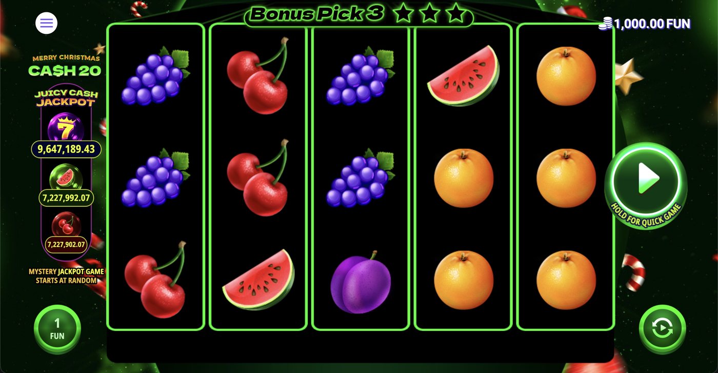 Cash 20 Christmas: image of main menu
