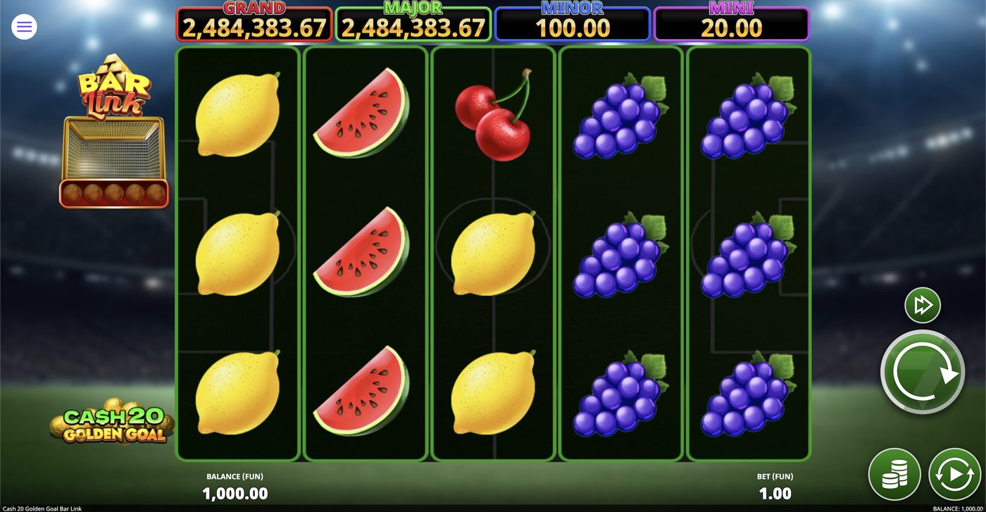 Cash 20 Golden Goal Bar Link: image of main menu