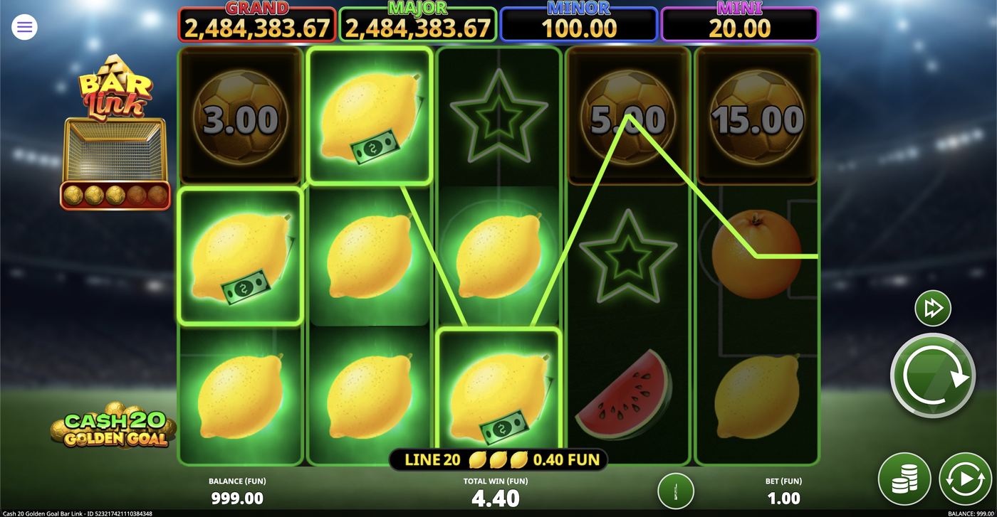 Cash 20 Golden Goal Bar Link: image of winning