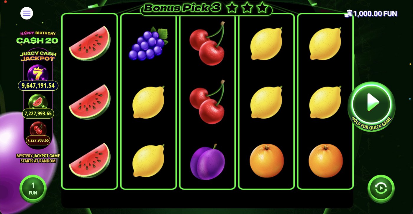 Cash 20 Happy Birthday: image of main menu