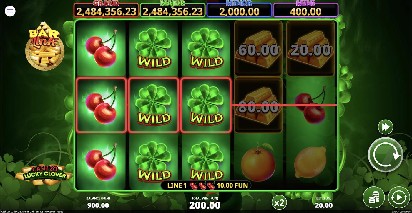 Cash 20 Lucky Clover Bar Link: image of winning