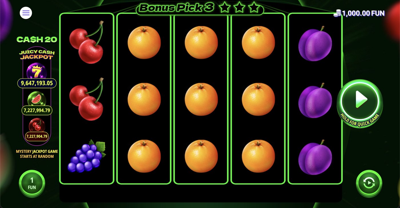 Cash 20: image of main menu