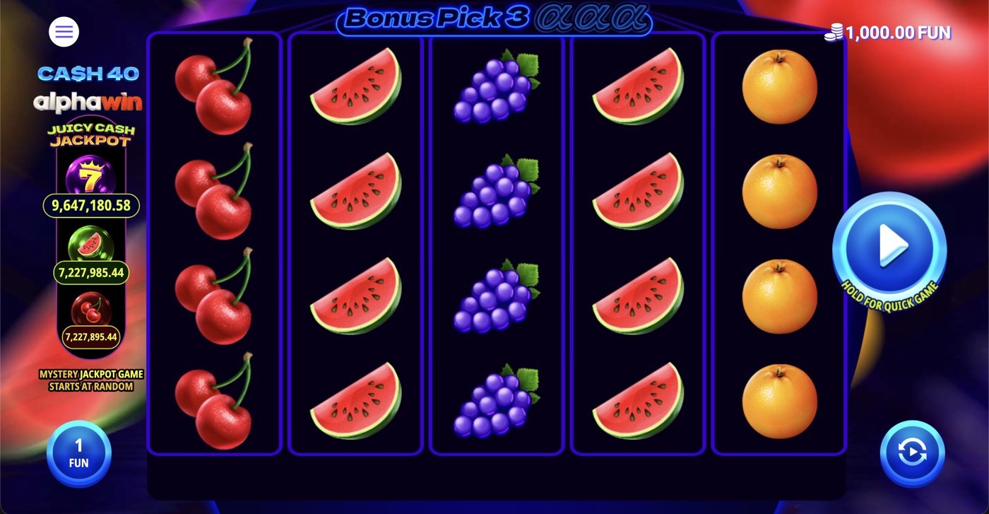 Cash 40 Alphawin: image of main menu