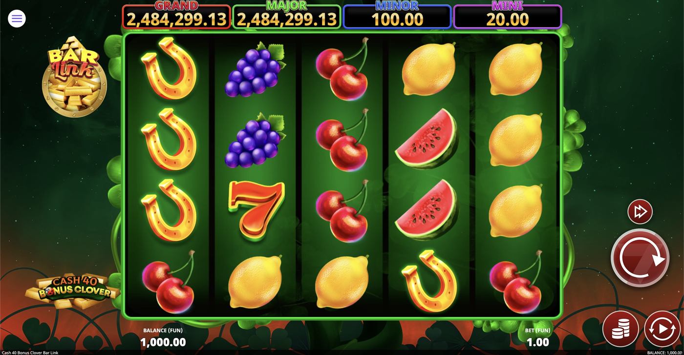 Cash 40 Bonus Clover Bar Link: image of main menu