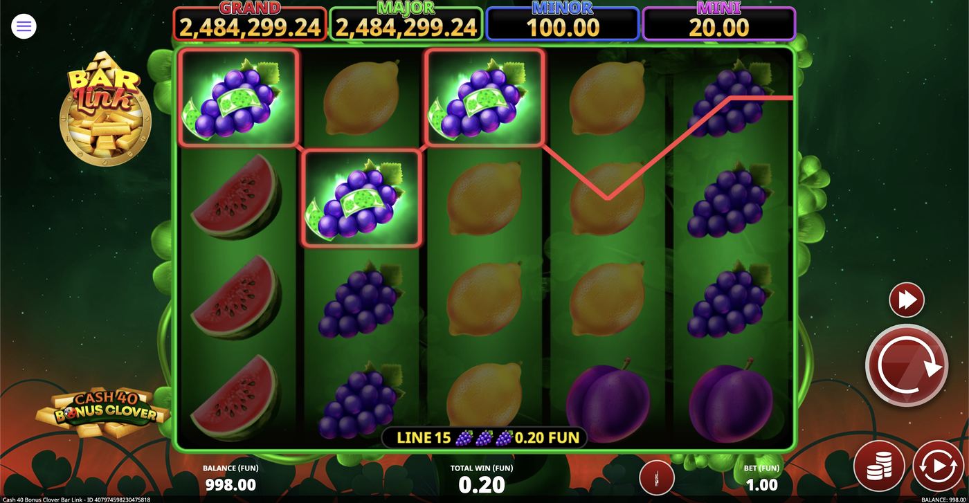 Cash 40 Bonus Clover Bar Link: image of winning