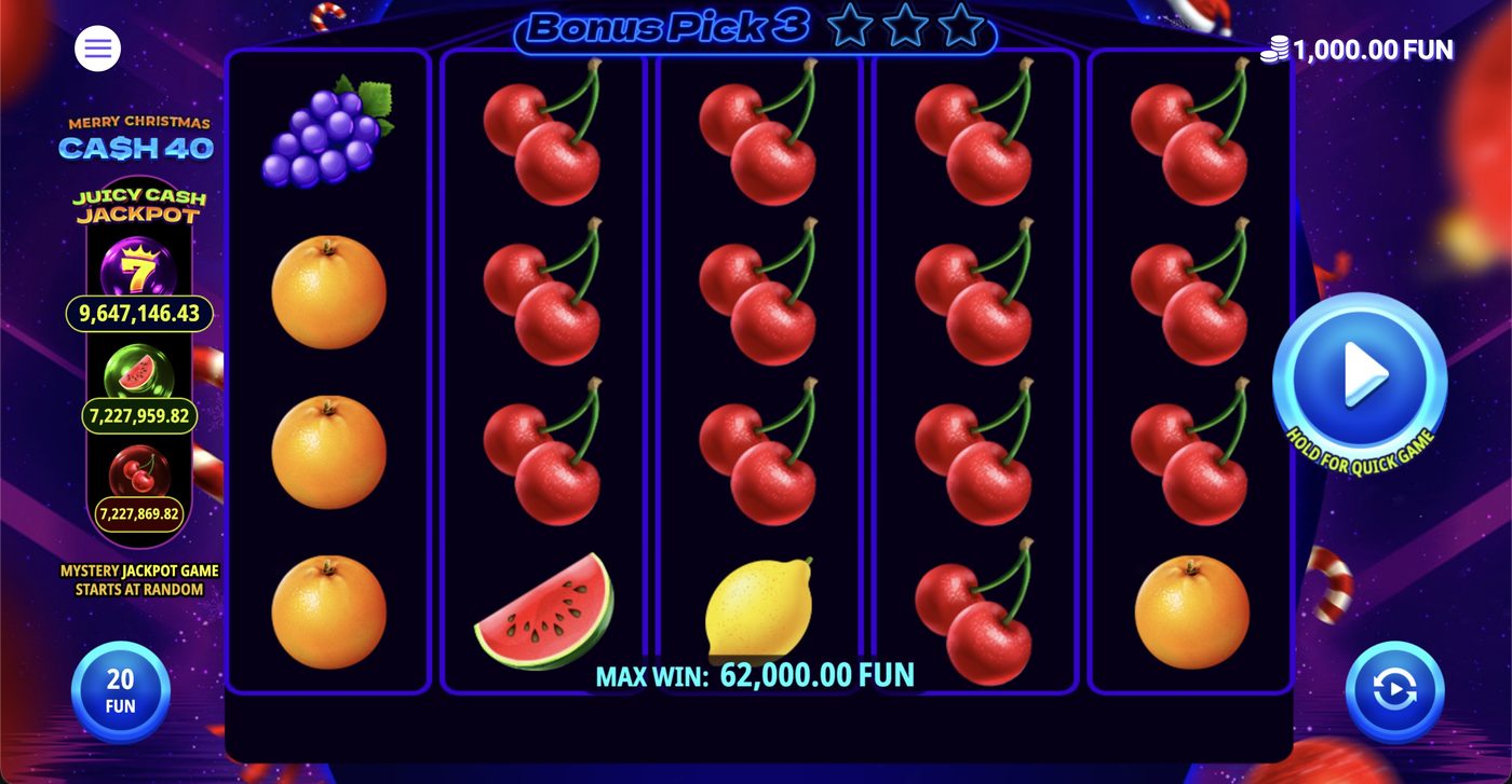 Cash 40 Christmas: image of main menu