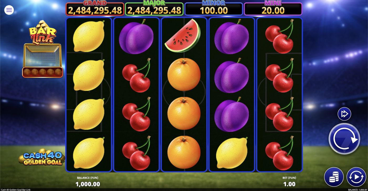 Cash 40 Golden Goal Bar Link: image of main menu