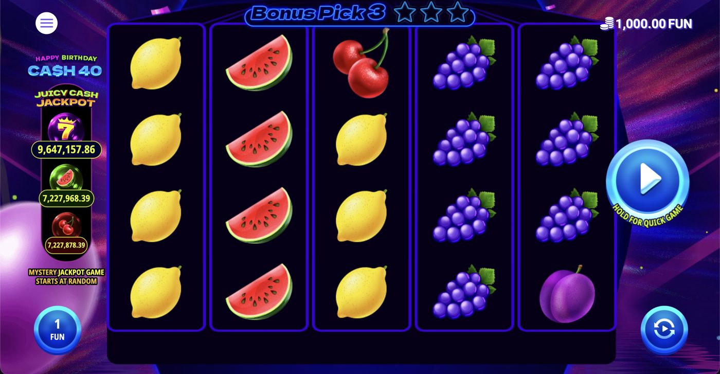 Cash 40 Happy Birthday: image of main menu