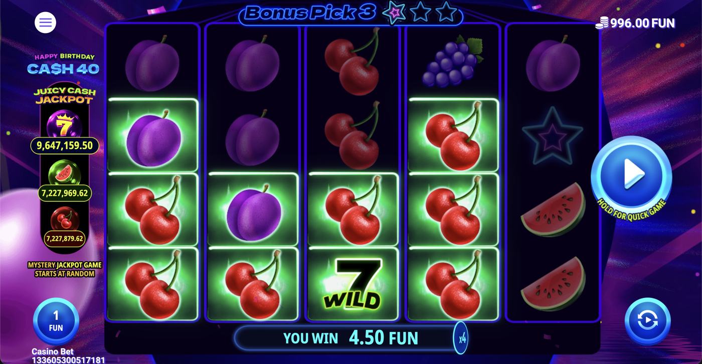 Cash 40 Happy Birthday: image of winning