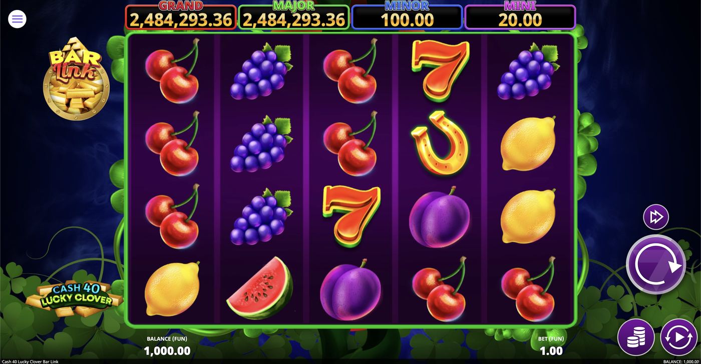 Cash 40 Lucky Clover Bar Link: image of main menu