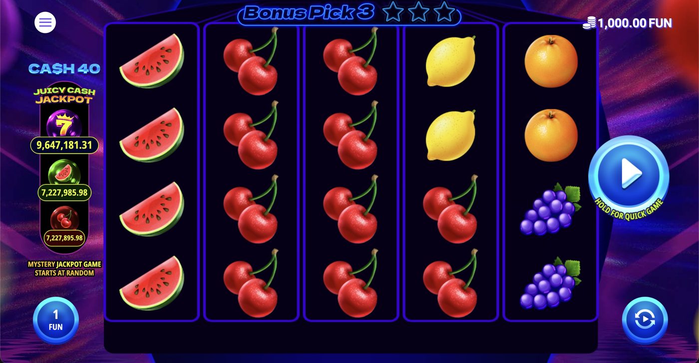 Cash 40: image of main menu