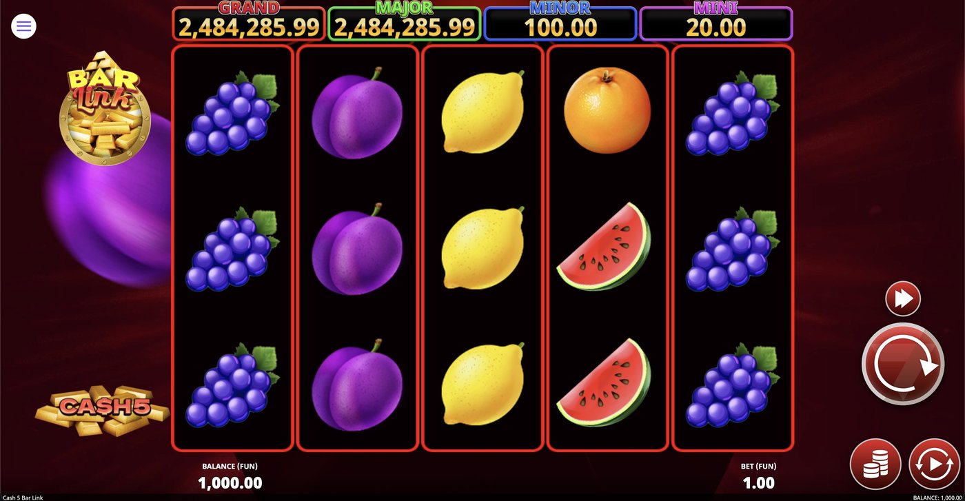 Cash 5 Bar Link: image of main menu