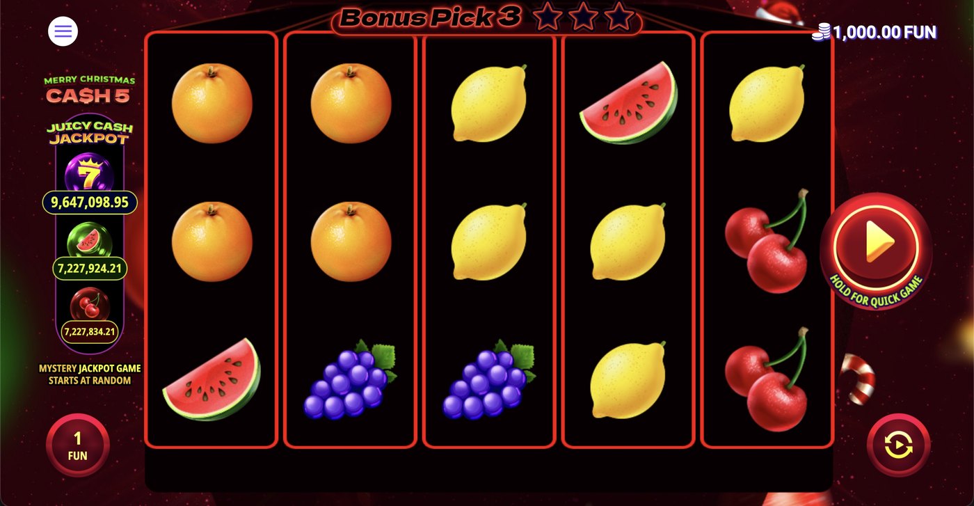 Cash 5 Christmas: image of main menu