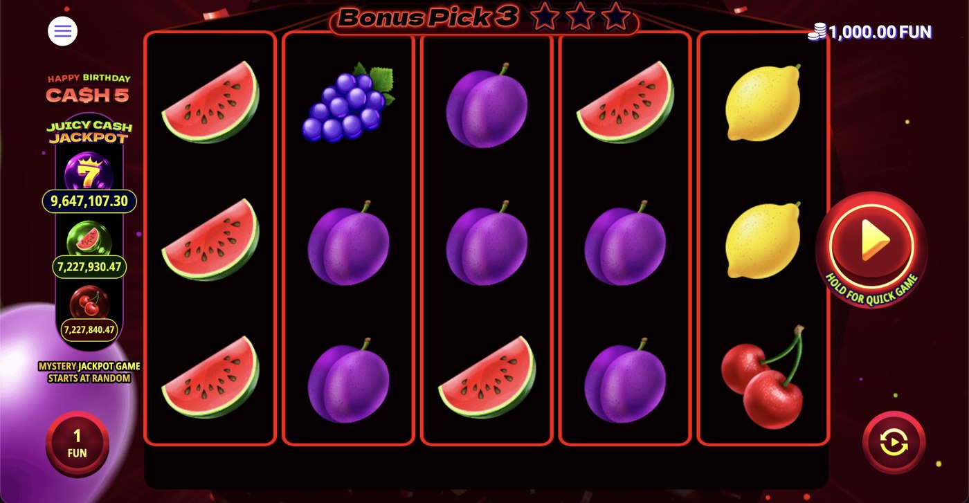 Cash 5 Happy Birthday: image of main menu