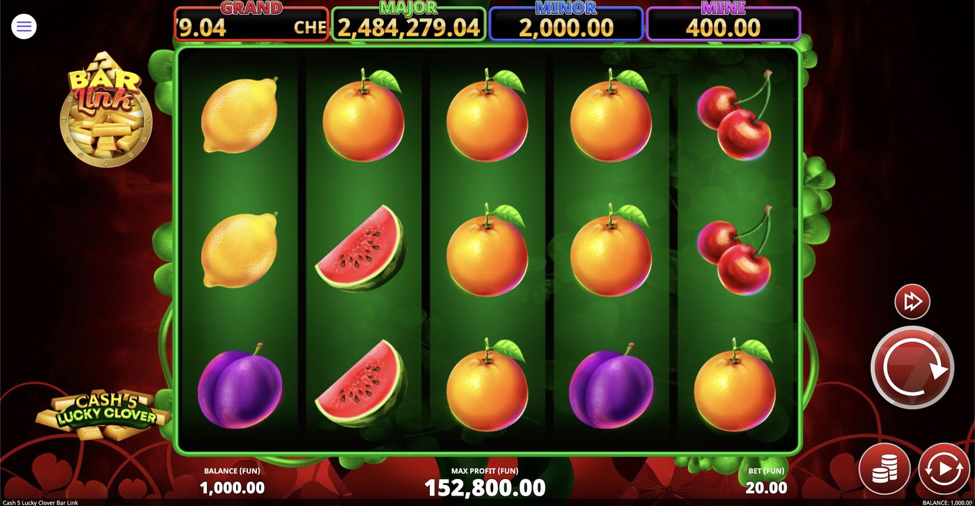 Cash 5 Lucky Clover Bar Link: image of main menu