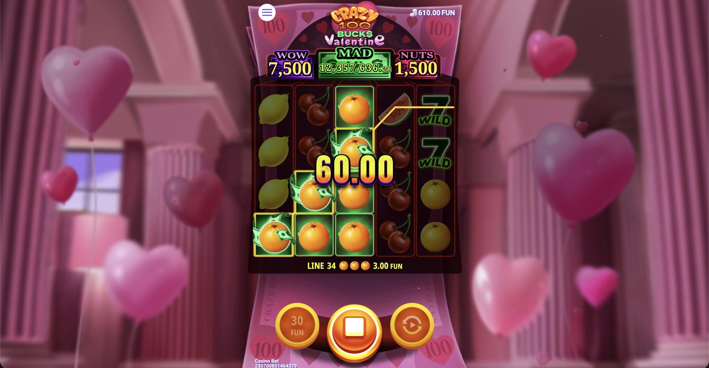 Crazy 100 Bucks Valentine: image of winning