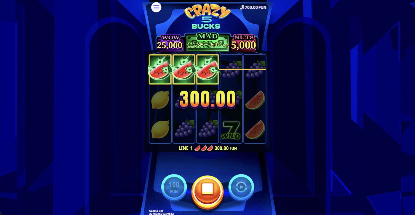 Crazy 5 Bucks: image of winning
