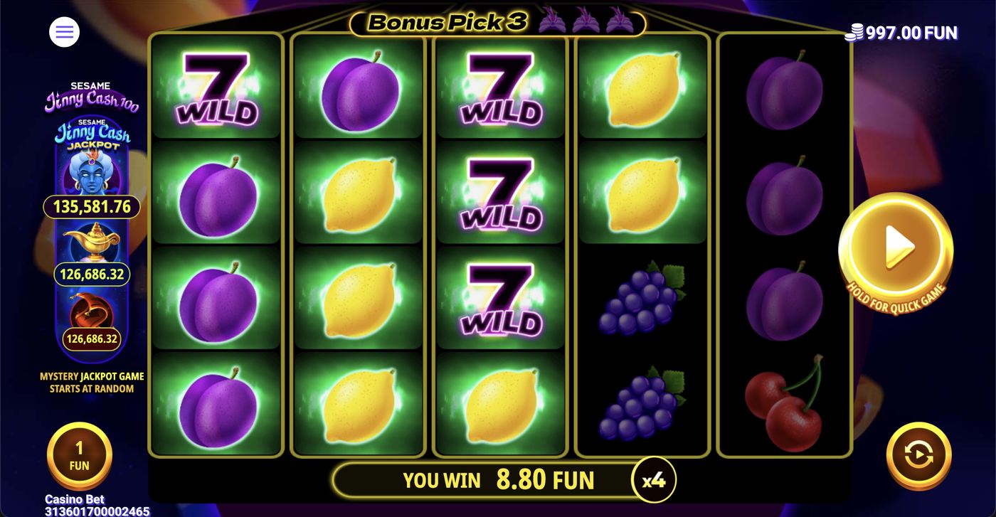 Sesame Jinny Cash 100: image of winning