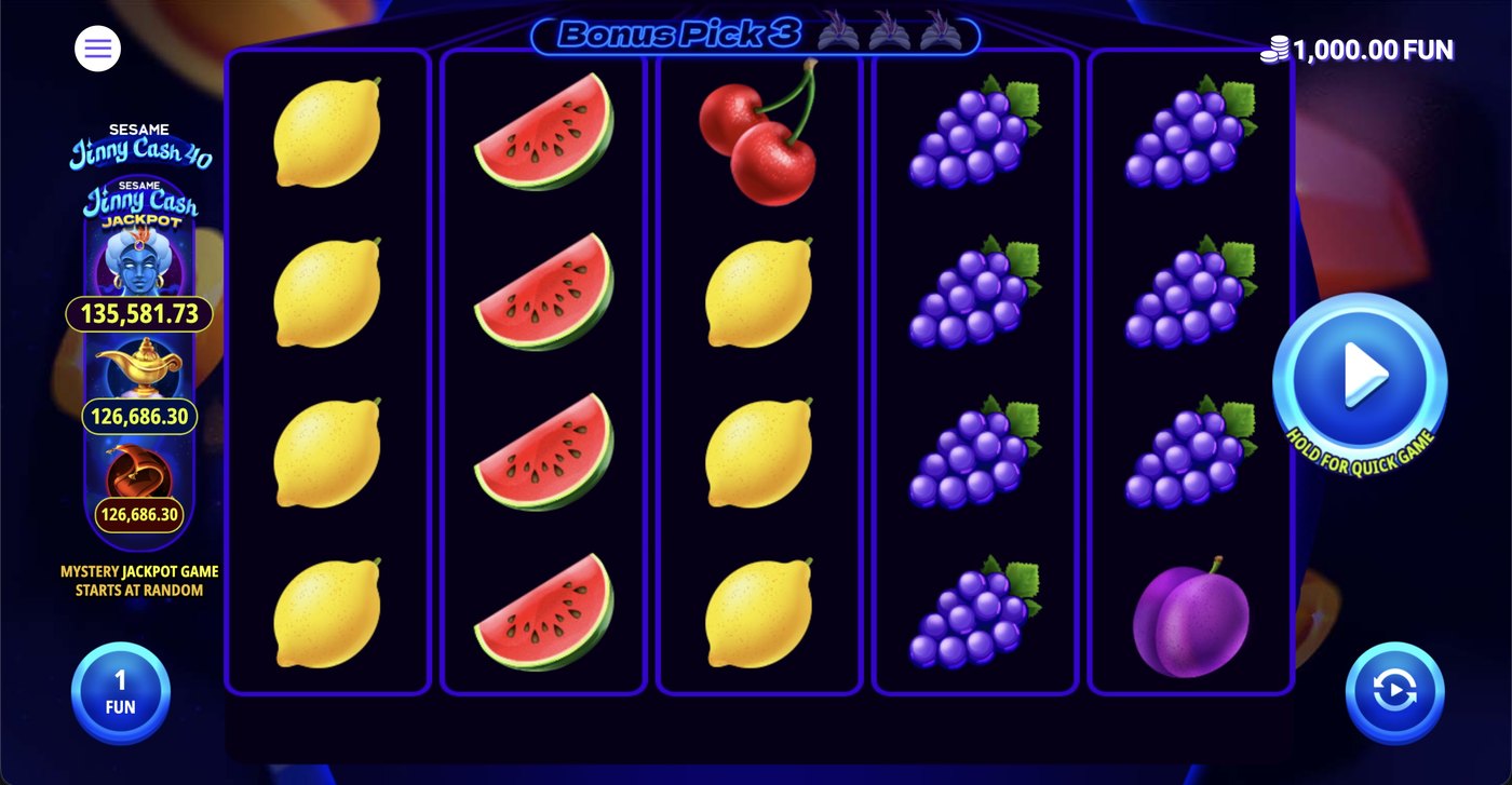 Sesame Jinny Cash 40: image of main menu