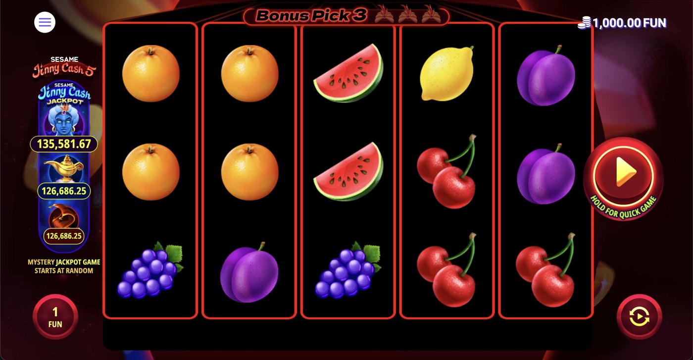 Sesame Jinny Cash 5: image of main menu