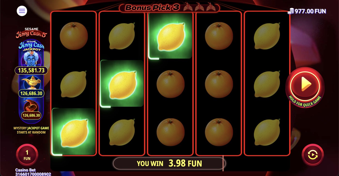 Sesame Jinny Cash 5: image of winning