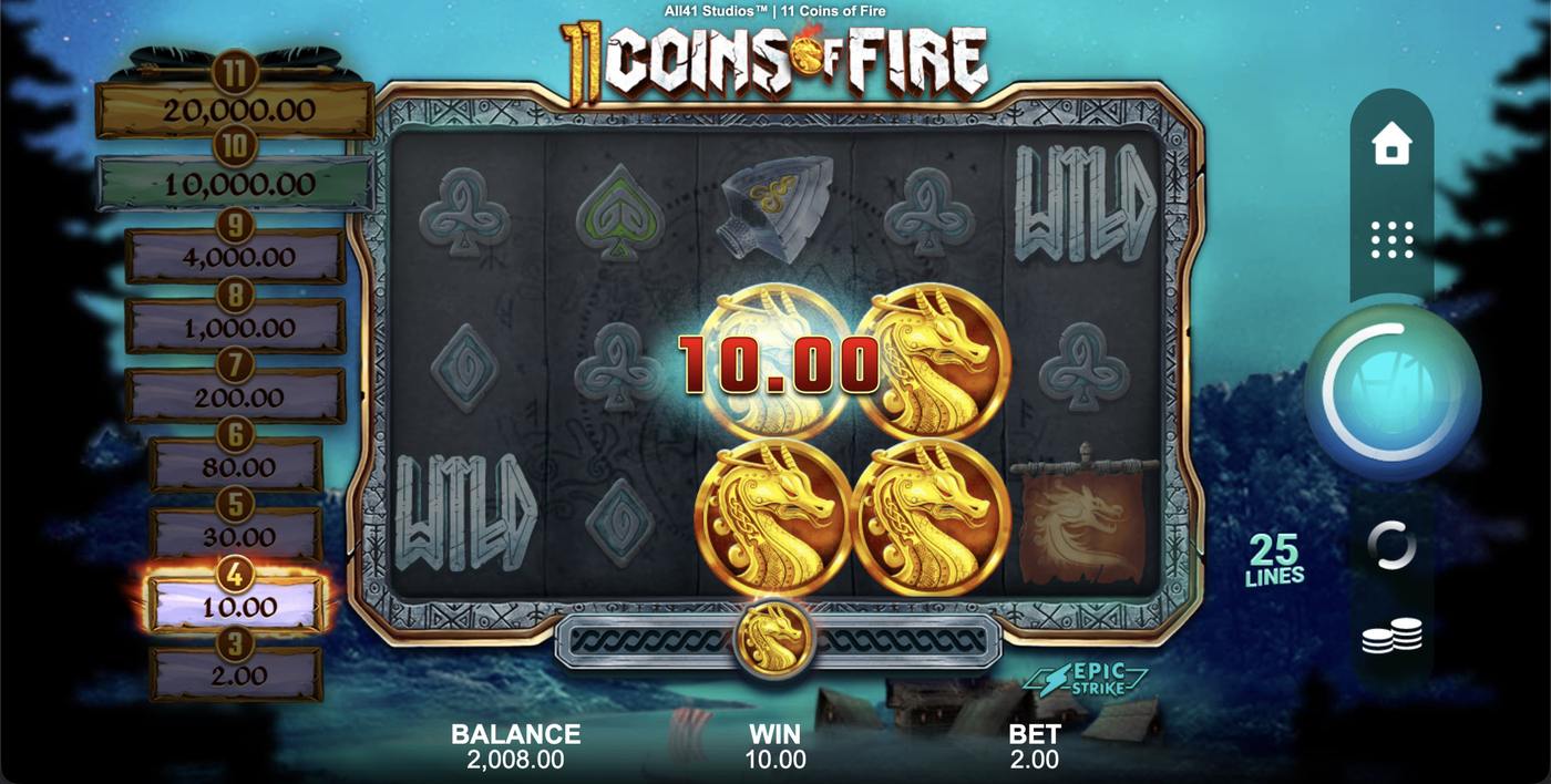 11 Coins of Fire: image of winning