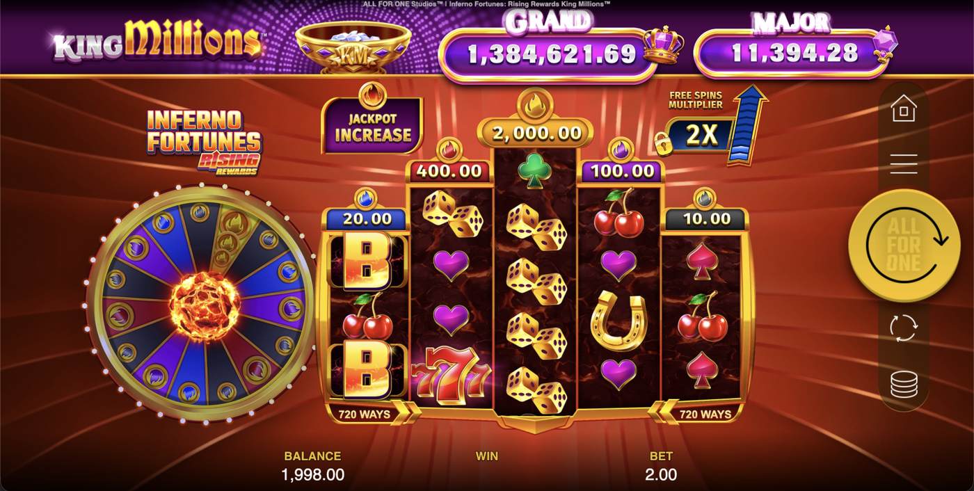 Inferno Fortunes Rising Rewards King Millions: image of main menu