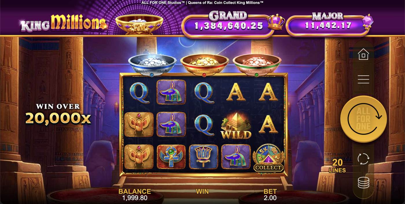 Queens of Ra Coin Collect King Millions: image of main menu