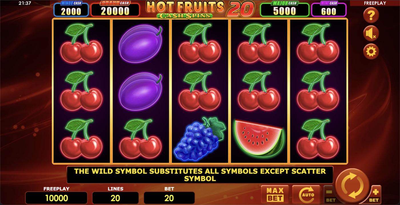 Hot Fruits 20 Cash Spins: image of main menu