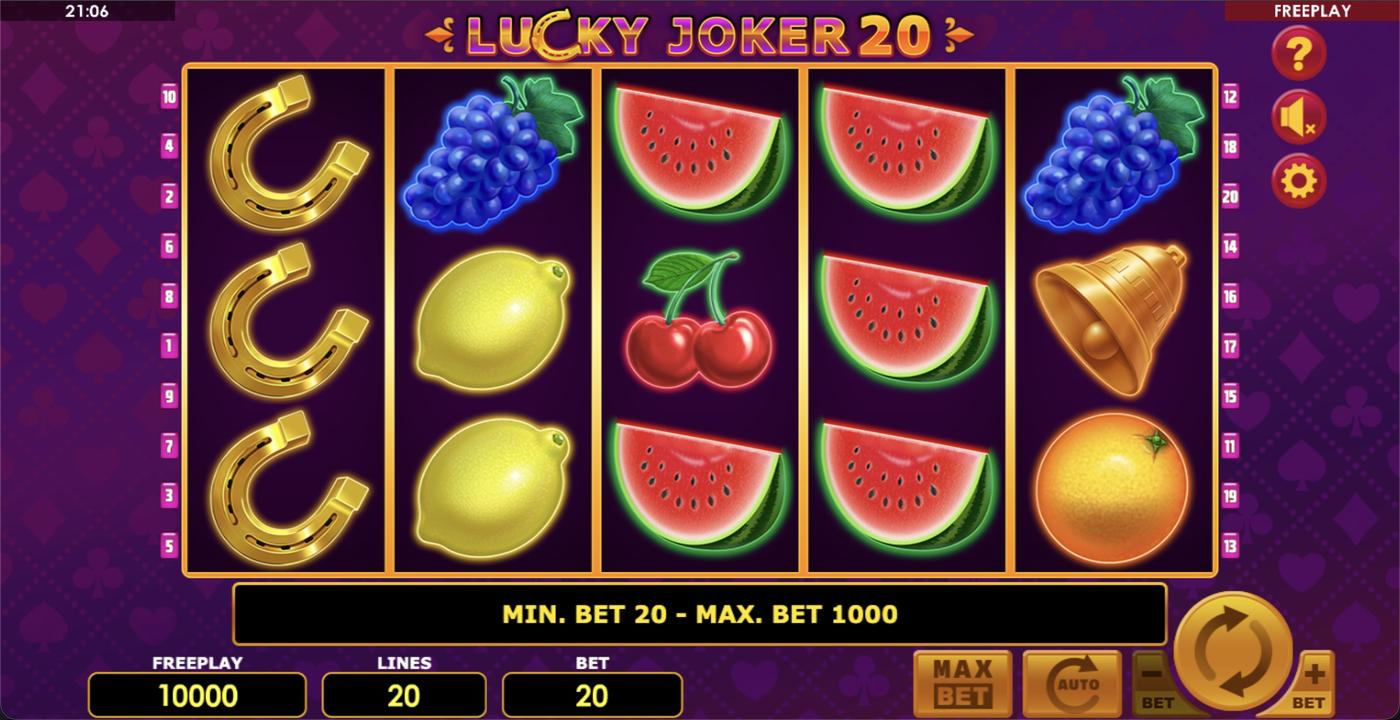 Lucky Joker 20: image of main menu