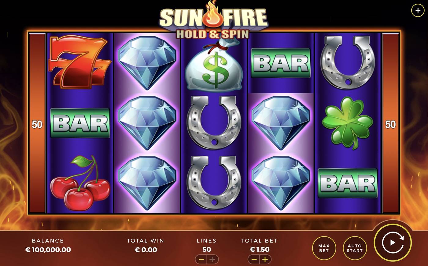 Sun Fire - Hold & Spin: image of main menu