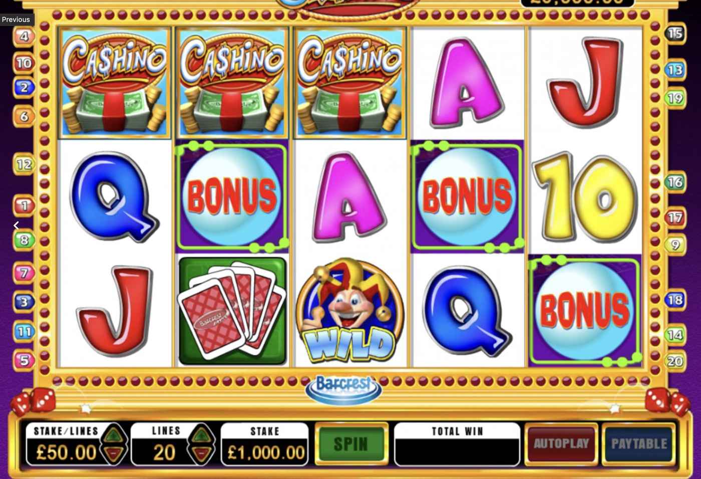 Ca$hino: image of main menu