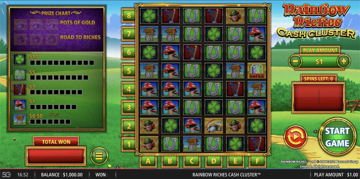 Rainbow Riches Cash Cluster: image of main menu