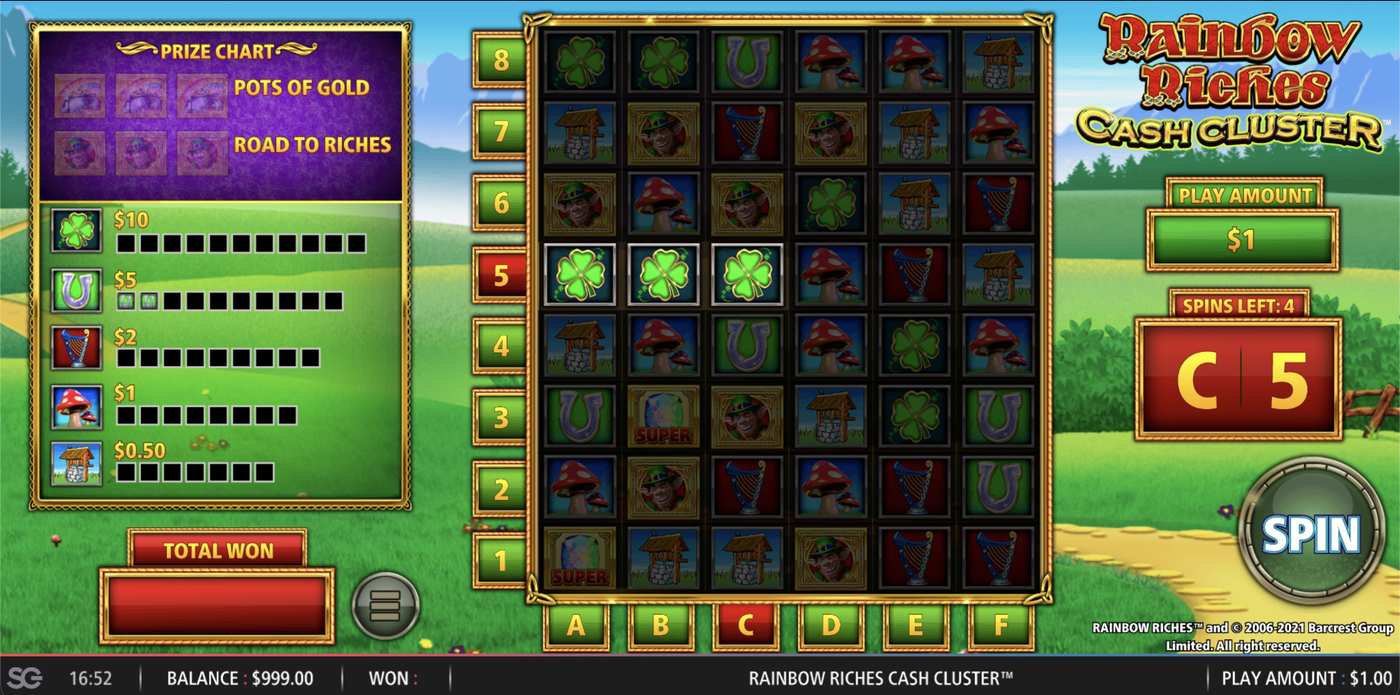 Rainbow Riches Cash Cluster: image of winning
