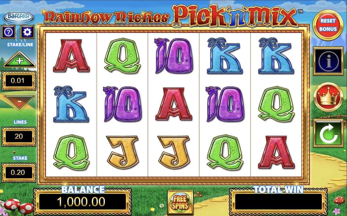Rainbow Riches Pick'n'Mix: image of main menu